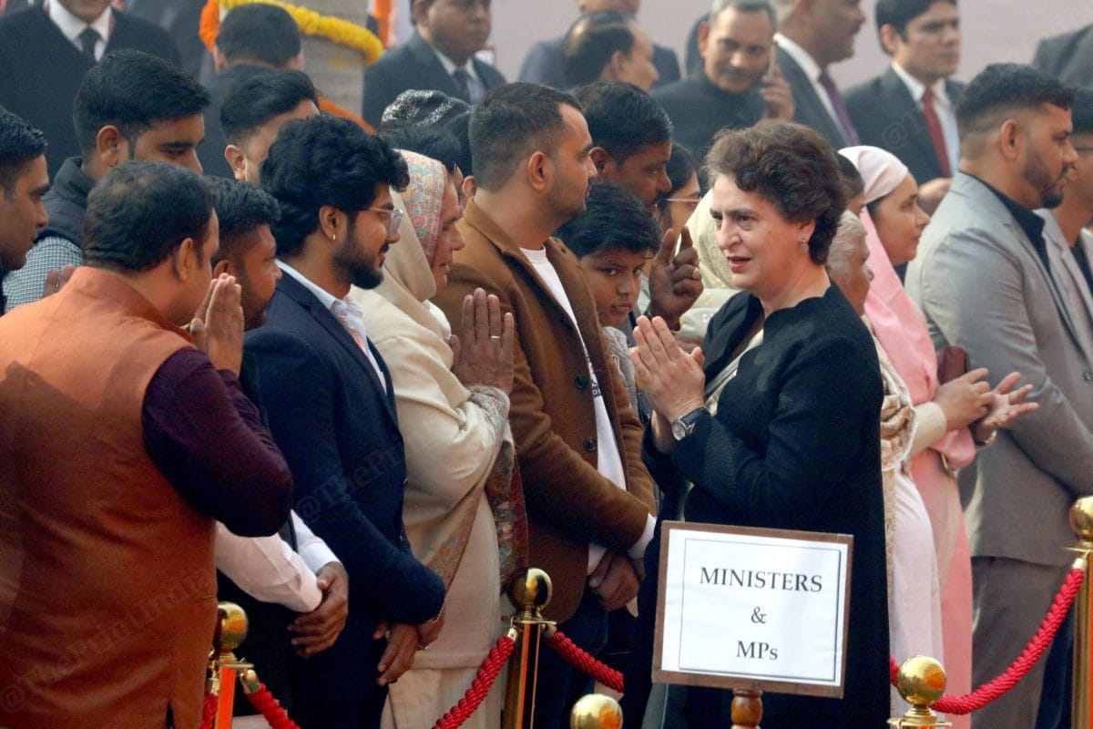 Congress MP Priyanka Gandhi meets the family members of security personnel killed in the 2001 Parliament attack. | Praveen Jain/ThePrint