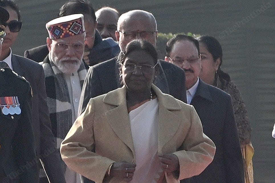 President Droupadi Murmu, Vice President C.P. Radhakrishnan, Prime Minister Narendra Modi and other senior leaders arrive at Sadaiv Atal | Suraj Singh Bisht | ThePrint