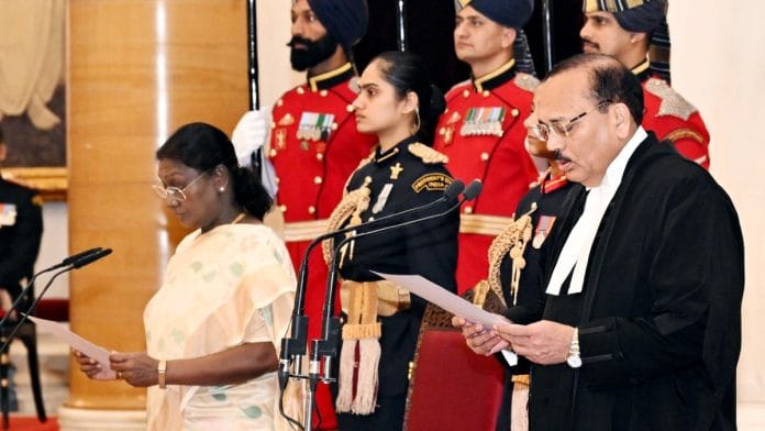 President Droupadi Murmu administering oath of office to Justice Surya Kant as 53rd CJI at Rashtrapati Bhavan, in New Delhi on 24 November, 2025 | ANI