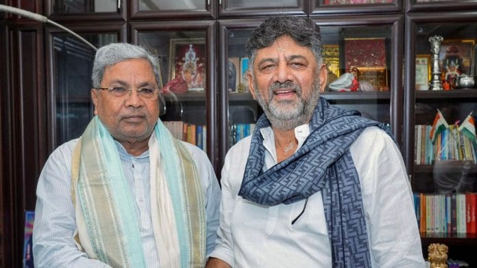 DK Shivakumar and Siddaramaiah after their breakfast meeting | ANI