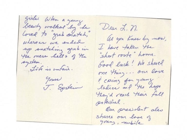 Justice Department releases card mentioning Trump, purportedly sent from Epstein to Nassar