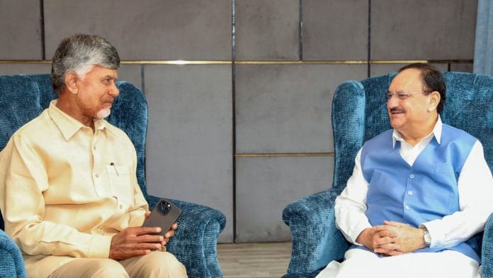 File photo of Andhra Pradesh Chief Minister N Chandrababu Naidu and Union Health Minister JP Nadda | ANI