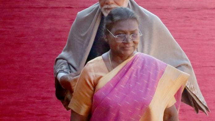 President Murmu and PM Modi at Rashtrapati Bhawan on Indonesian President Prabowo Subianto Ceremonial Reception | Praveen Jain | ThePrint