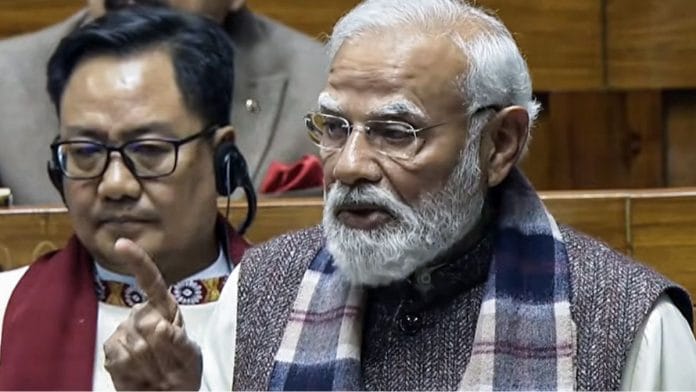 Prime Minister Narendra Modi opens the discussion on the national song, Vande Mataram, Monday during the Winter Session of the Parliament | ANI
