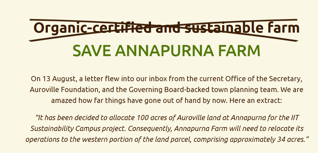 The letter opposing the MoU between IIT Madras and Auroville | Annapurna farm website
