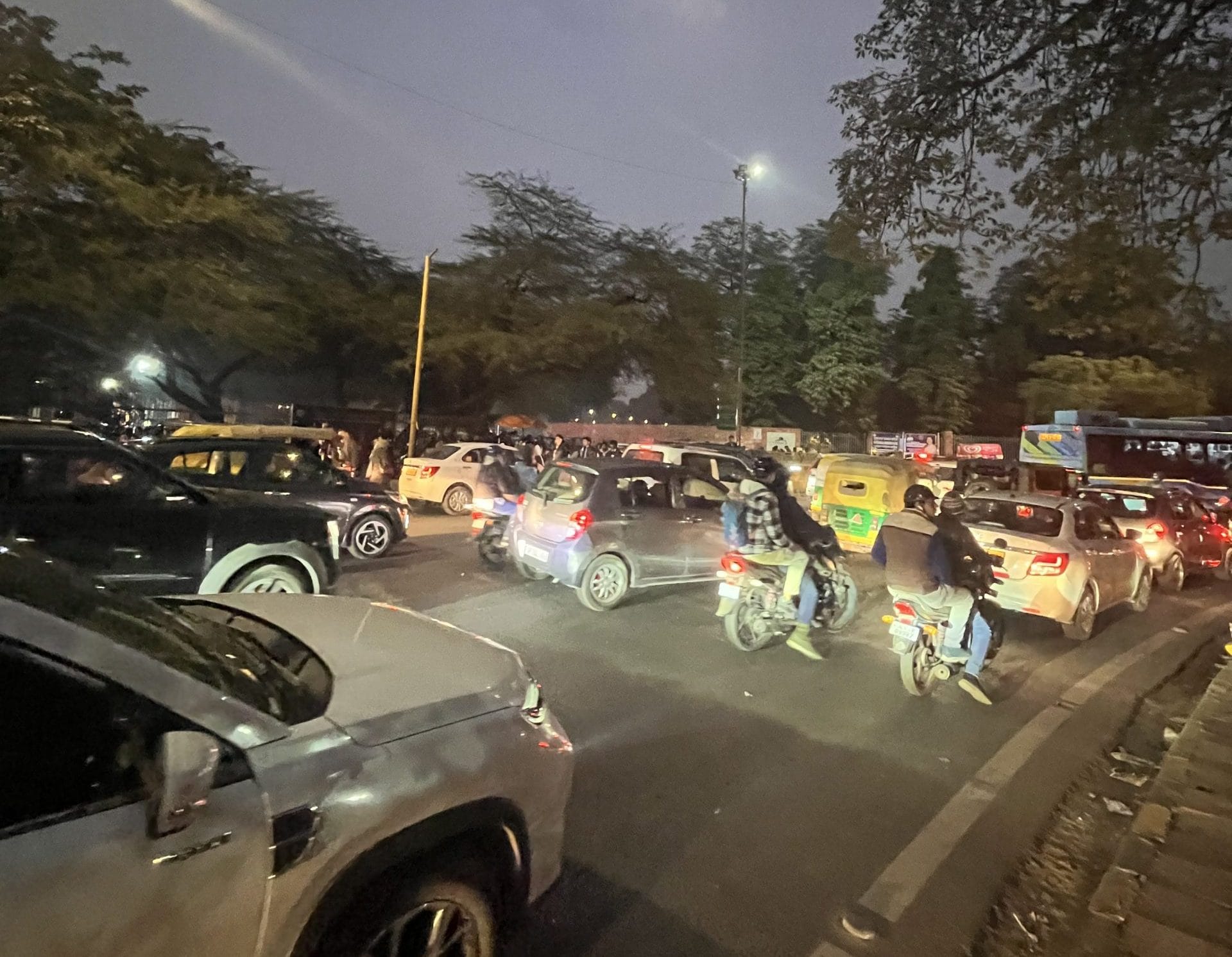 Traffic outside Sunder Nursery |