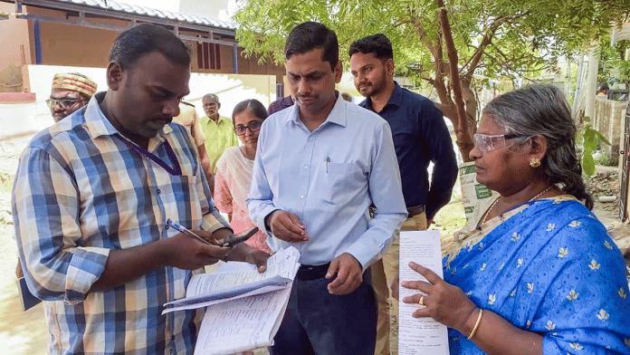 File photo of election officials carrying out house-to-house verification as part of SIR exercise in Tamil Nadu. | ANI video grab