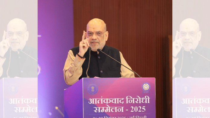 Union Home Minister Amit Shah speaking at Anti-Terror Conference 2025 organised. | By special arrangement