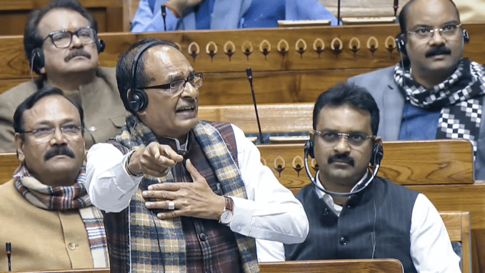 Union Minister Shivraj Singh Chouhan speaks in the Lok Sabha during the Winter session of Parliament, in New Delhi on Thursday | Sansad TV via PTI