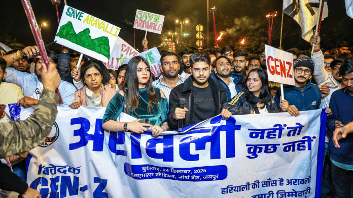 People take part in a 'Save Aravalli' protest led by Gen-Z in Jaipur | PTI FIle Photo