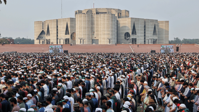 Tens of thousands of people join the funeral prayer of Sharif Osman Hadi, a student leader whose death on Thursday sparked widespread protests in Bangladesh. | Reuters/ANI Photo