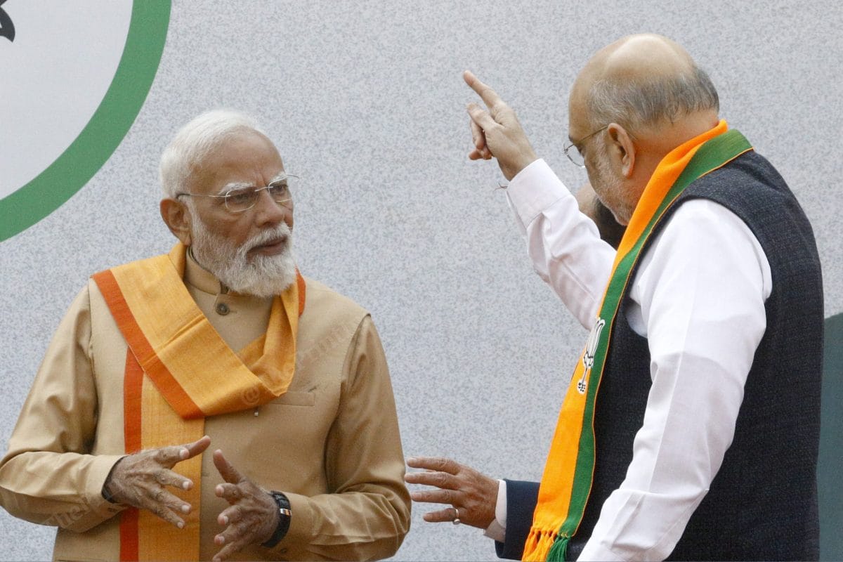 PM Modi with Home Minister Amit Shah at BJP HQ. | Praveen Jain/ThePrint 