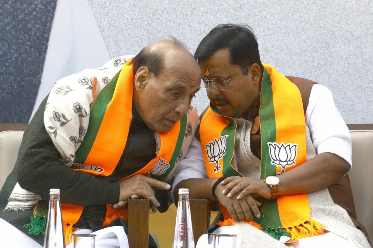 Defence Minister Rajnath Singh with newly elected BJP national president Nitin Nabin. | Praveen Jain/ThePrint 