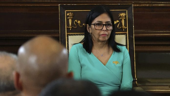 Vice President of Venezuela Delcy Rodriguez looks on after being sworn in as Acting President of Venezuela at Palacio Federal Legislativo in Caracas on Jan. 5. | Photographer: Jesus Vargas/Getty Images