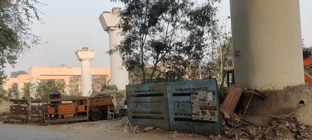 A board says ‘Metro work in progress’ at a construction site in Kolkata | Photo: Stela Dey | ThePrint