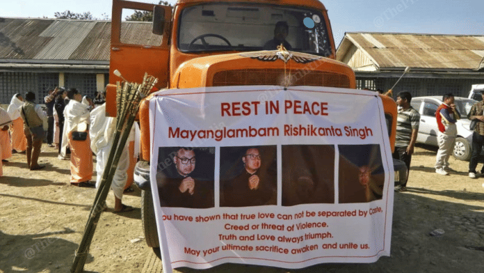 A truck carrying Rishikanta’s body for the last rites. | Praveen Jain/ThePrint
