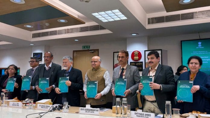 NITI Aayog CEO B.V.R. Subrahmanyam and others during release of report on MSME sector schemes in New Delhi on 15 January 2026 | Udit Bubna/ThePrint