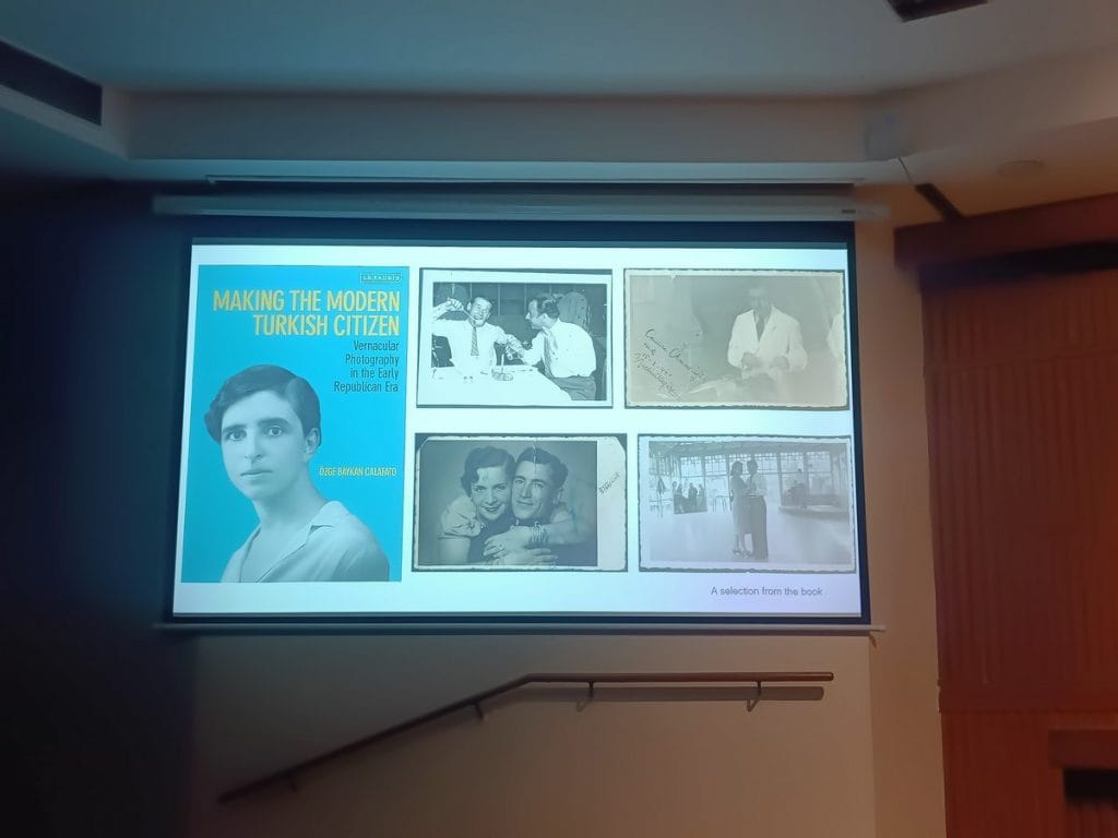 A slide showing photos from Özge Baykan Calafato’s 2022 book, Making the Modern Turkish Citizen | Photo: Krishan Murari | ThePrint 