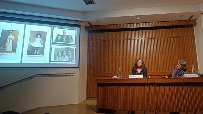 Turkish professor Özge Baykan Calafato with Sabeena Gadihoke at her talk ‘Memory, Migration and the Archive: The Transnational Afterlives of Family Photographs’ at IIC Delhi
