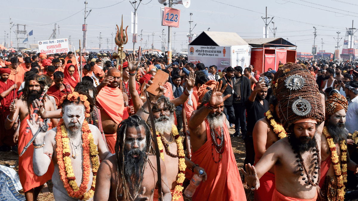 Pilgrims throng the Sangam during 'Magh Mela' on the occasion of Mauni Amavasya, in Prayagraj on Sunday. | ANI 