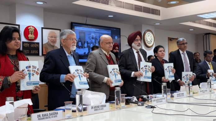 NITI Aayog CEO B.V.R. Subrahmanyam (third from left) releases fourth edition of Export Preparedness Index (EPI) 2024 report. | Udit Bubna/ThePrint