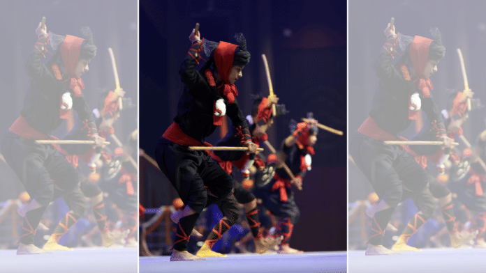 Artistes perform Thang-Ta, a traditional Manipuri martial art in which sword and spear play a prominent role | X/@PIBImphal