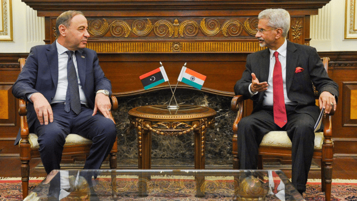 External Affairs Minister S Jaishankar during a meeting with his Libyan counterpart Eltaher S.M. Elbaour, in New Delhi | DrSJaishankar/X via PTI