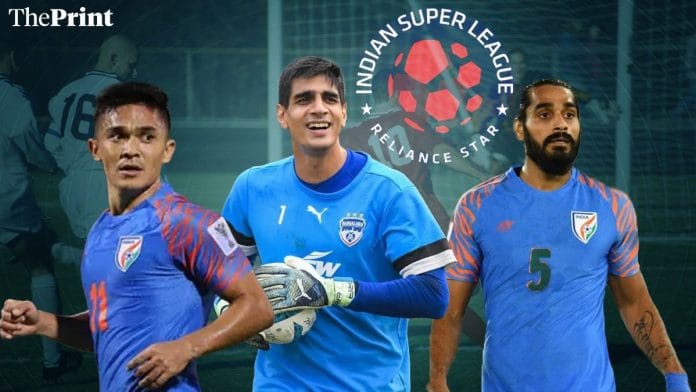 Sunil Chhetri, Gurpreet Singh Sandhu, and Sandesh Jhingan I Graphic by Deepakshi Sharma I ThePrint