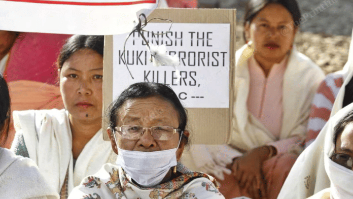 An all-women protest demanding justice for the killing of M. Rishikanta, in Kakching Khunou, Manipur | Praveen Jain | ThePrint