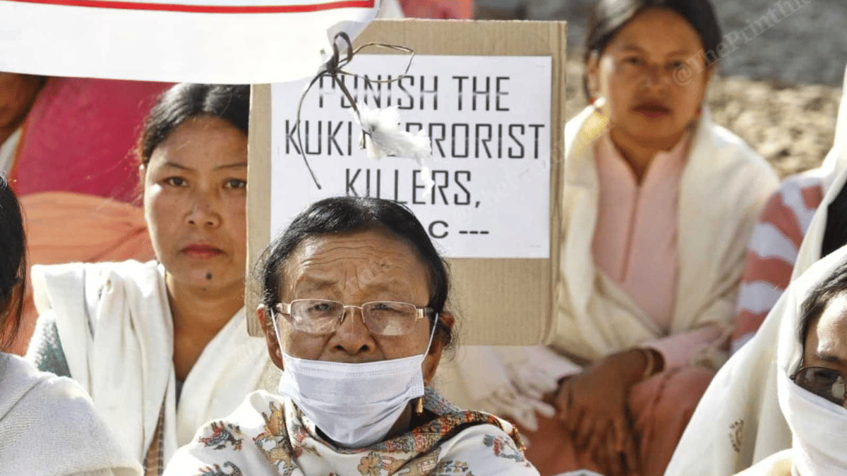 An all-women protest demanding justice for the killing of M. Rishikanta, in Kakching Khunou, Manipur | Praveen Jain | ThePrint 