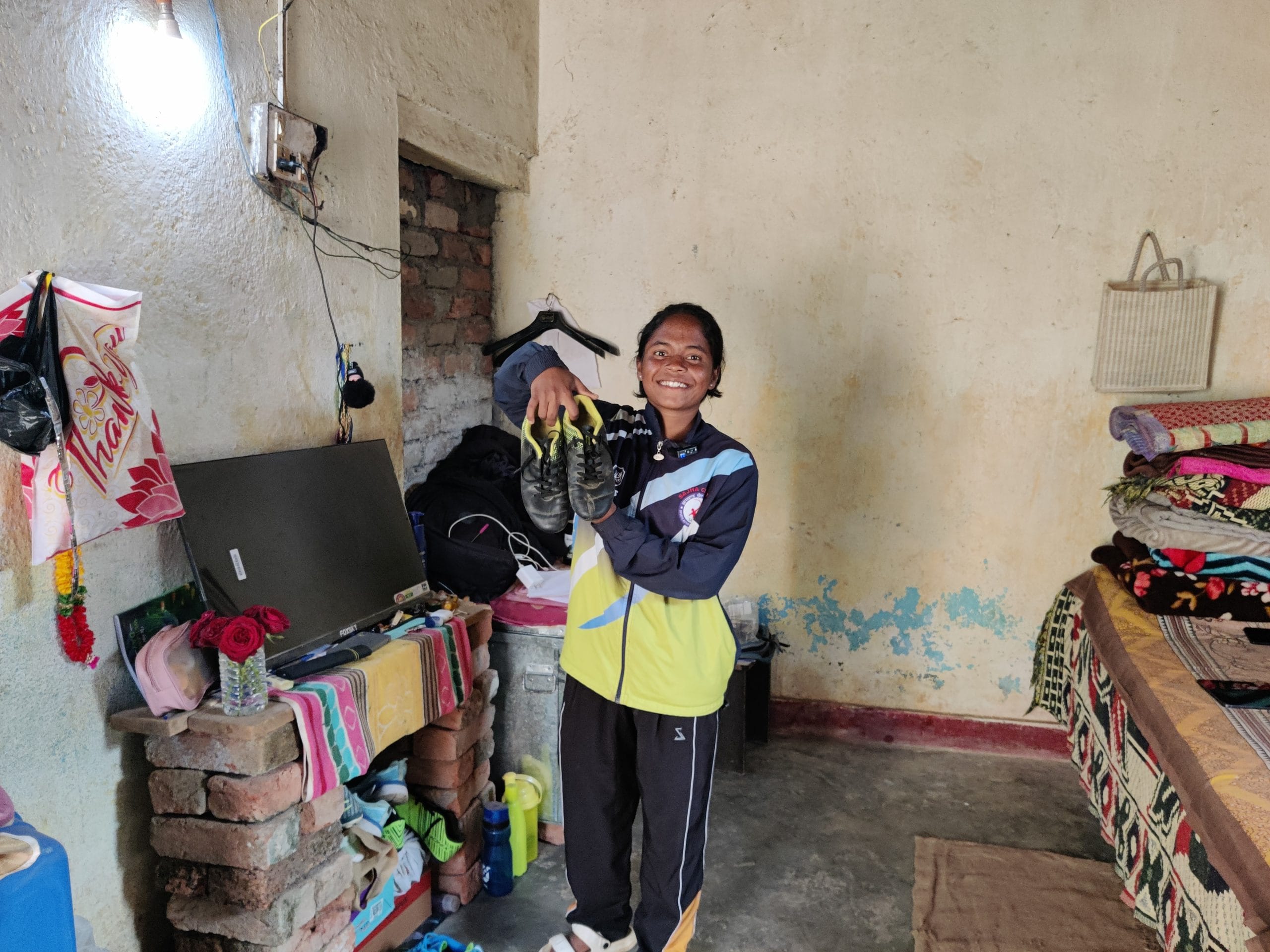 Football shoes Anushka now owns—after starting out barefoot and borrowing boots from seniors during early matches | Photo: Almina Khatoon | ThePrint