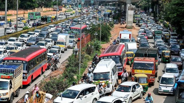 File photo of a traffic snarl on Bellary Road in Bengaluru | ANI