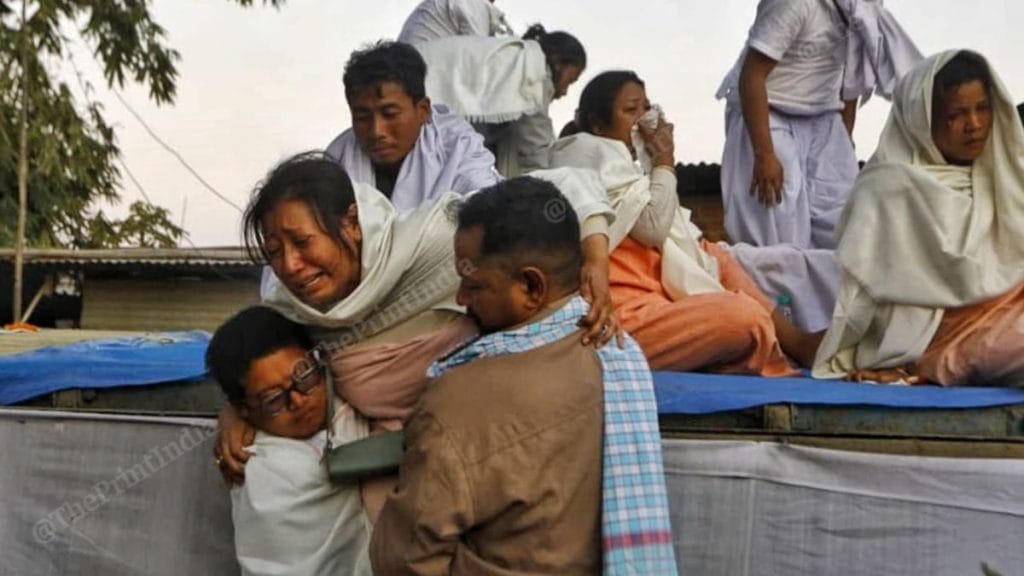 Family members of Mayanglambam Rishikanta Singh after his body arrived at his native village on Sunday | Praveen Jain, ThePrint