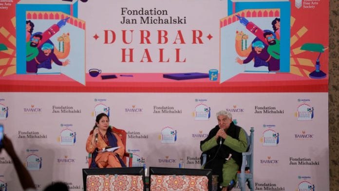 Tabeenah Anjum and Javed Akhtar at the Jaipur Literature Festival | Photo: Insha Jalil Waziri, ThePrint
