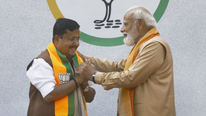 File photo of PM Modi congratulating BJP MLA Nitin Nabin as the latter took charge as the national president of the BJP | Praveen Jain, ThePrint
