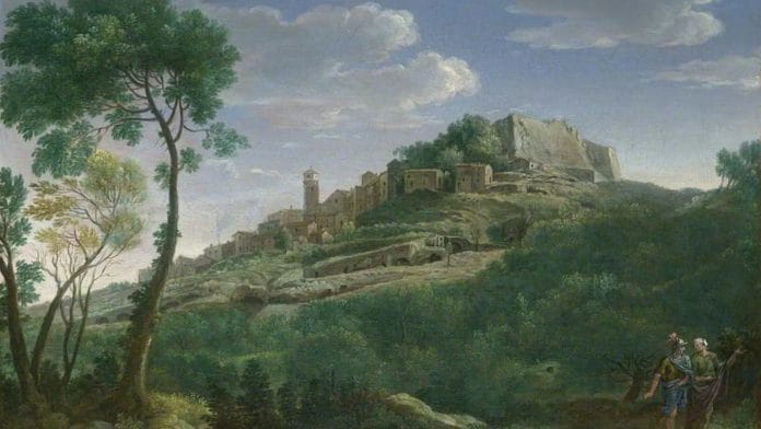 A painting by Hendrik Frans van Lint depicting the Trojan hero Aeneas and a priestess of Apollo (1700-26). | The National Gallery/Alamy