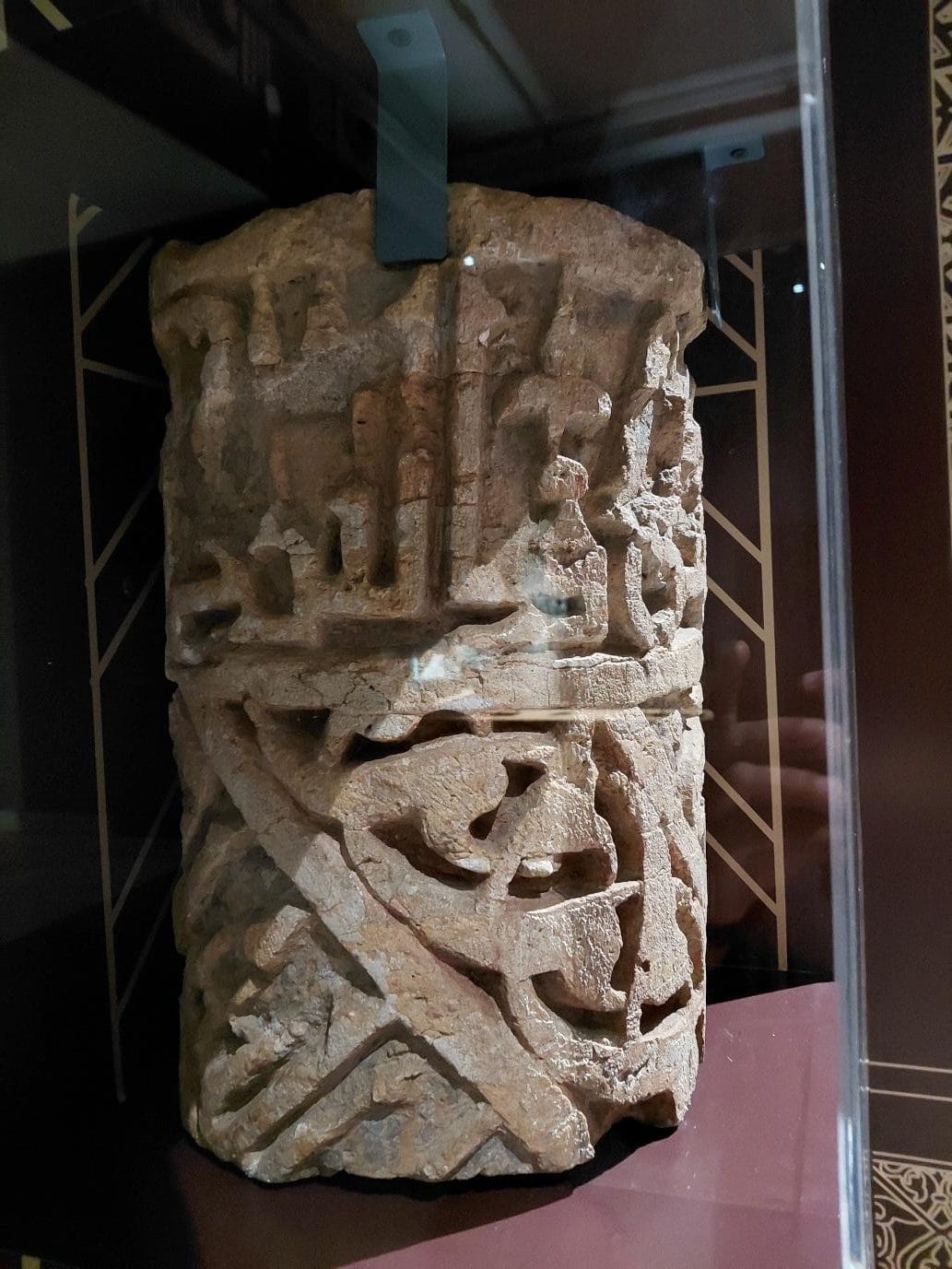 Fragment of a pilaster from the Ghaznavid palace, Ghazni, Afghanistan (late 11th–early 12th century CE), where Quranic calligraphy appears alongside animal and vegetal motifs—evidence of continuity from pre-Islamic Persian traditions | Photo: Rama Lakshmi | ThePrint