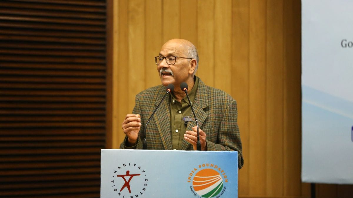 ThePrint Editor-in-Chief Shekhar Gupta speaking at the event at India Habitat Centre in New Delhi | By special arrangement 