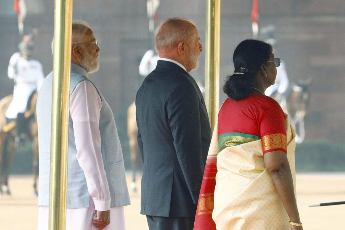 Brazil President Luiz Inácio Lula da Silva inspects guard of honour at the Rashtrapati Bhavan | Praveen Jain | ThePrint