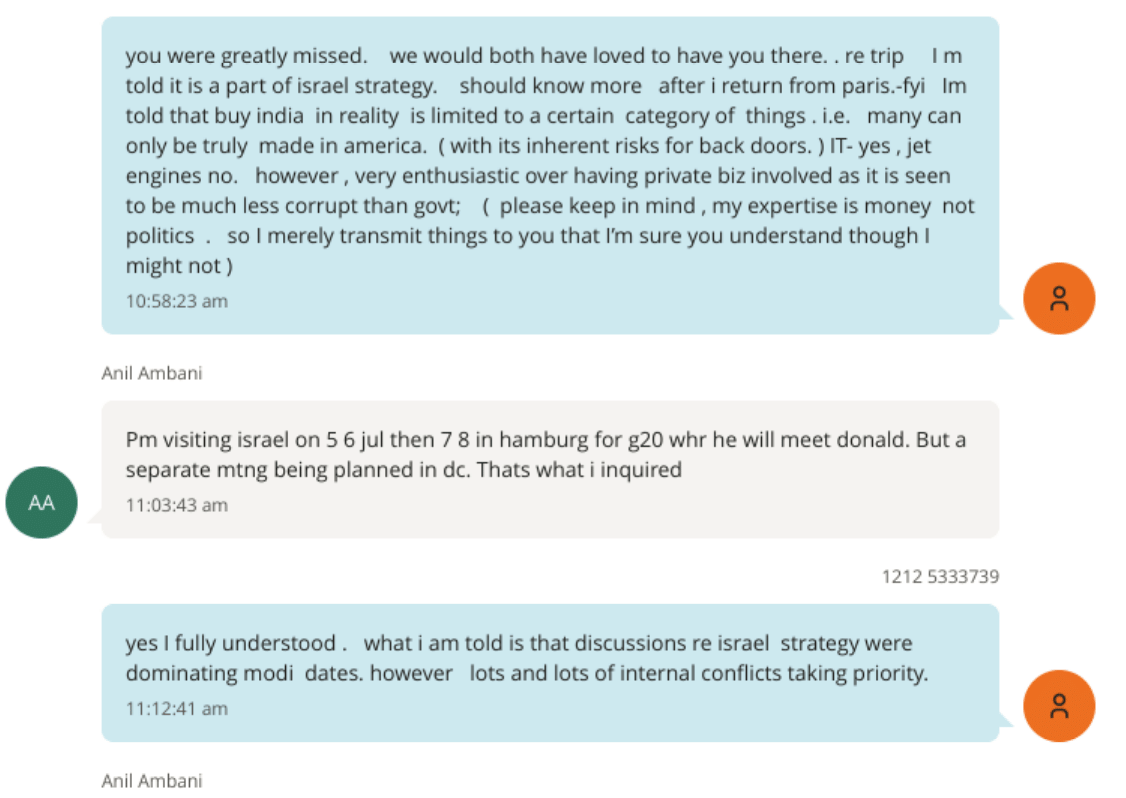 Excerpt from purported exchange between Jeffrey Epstein and Anil Ambani | US Department of Justice