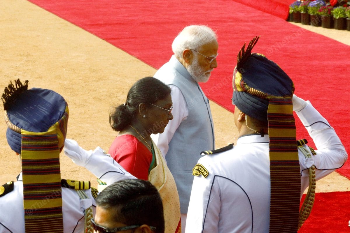 Prime Minister Narendra Modi receives President Droupadi Murmu at Rashtrapati Bhavan | Praveen Jain | ThePrint