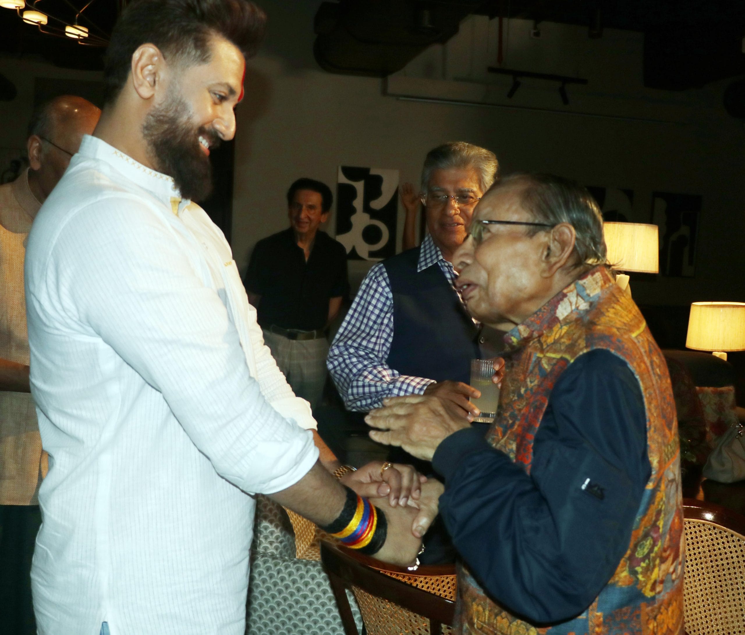 Chirag Paswan meeting Rajendra Ambalal Shah, formerly Chairman of Pfizer Ltd and of Procter & Gamble Hygiene & Health Care Ltd