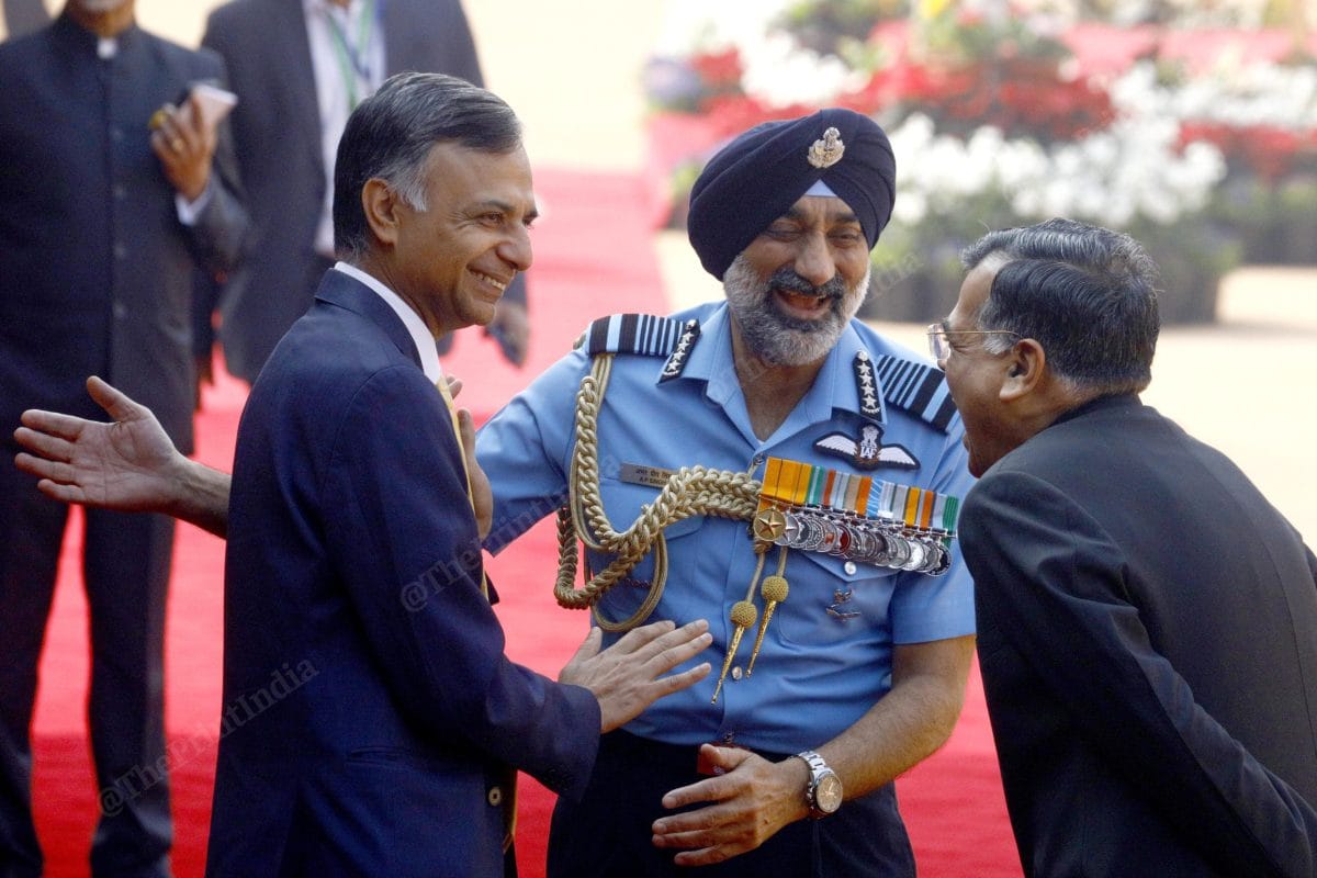 (L-R) Secretary (East) MEA Periasamy Kumaran, Air Chief Marshal AP Singh, and Cabinet Secretary of India T.V Somanathan at Rashtrapati Bhavan | Praveen Jain | ThePrint