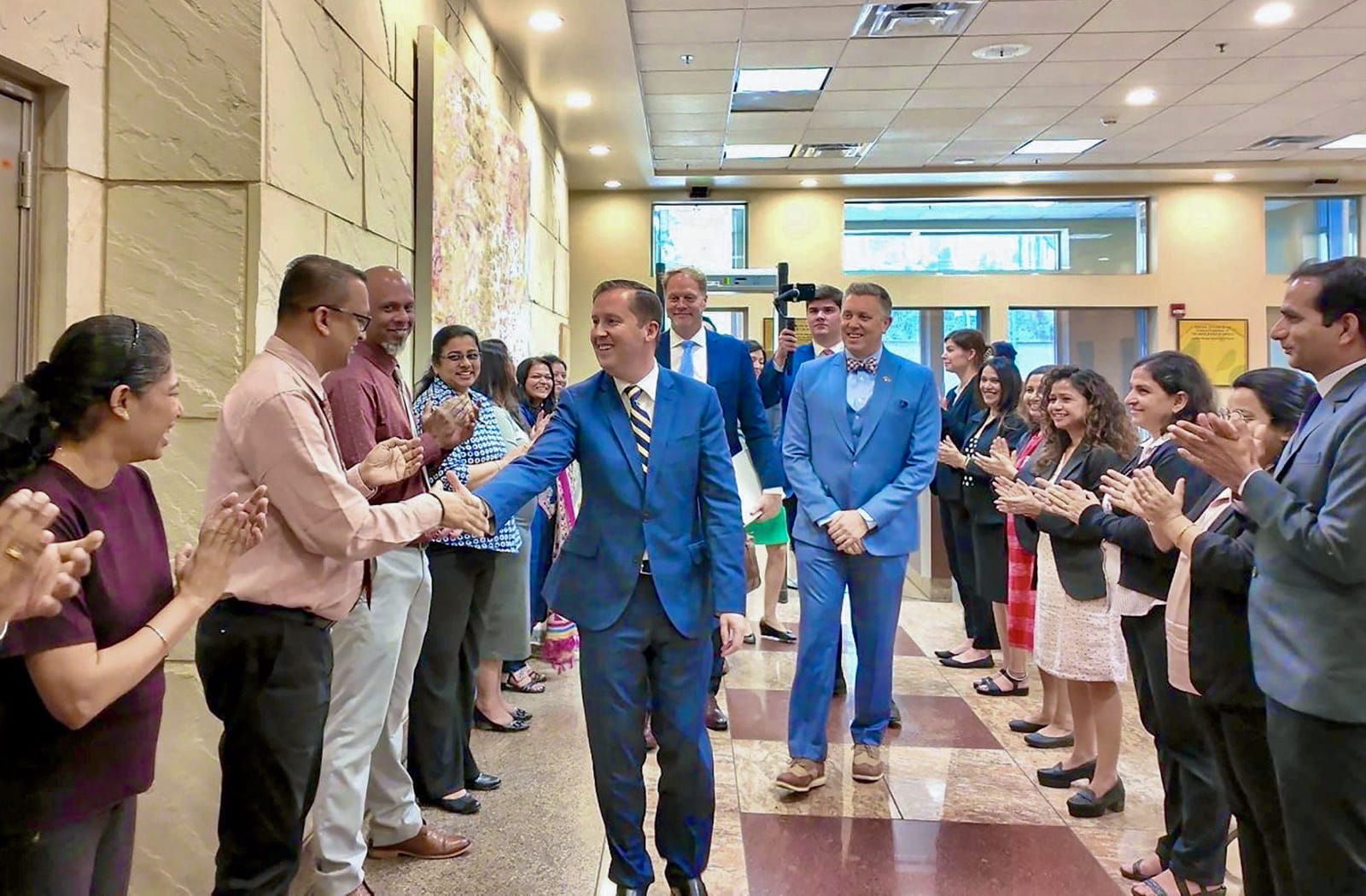 US Ambassador to India Sergio Gor receives a warm welcome at the American consulate in Mumbai | @USAmbIndia X/ANI