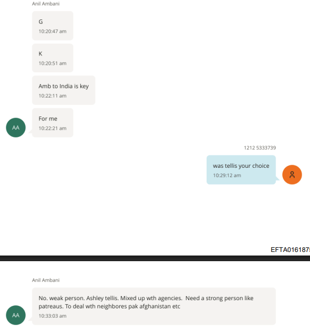 Excerpt from purported exchange between Jeffrey Epstein and Anil Ambani | US Department of Justice