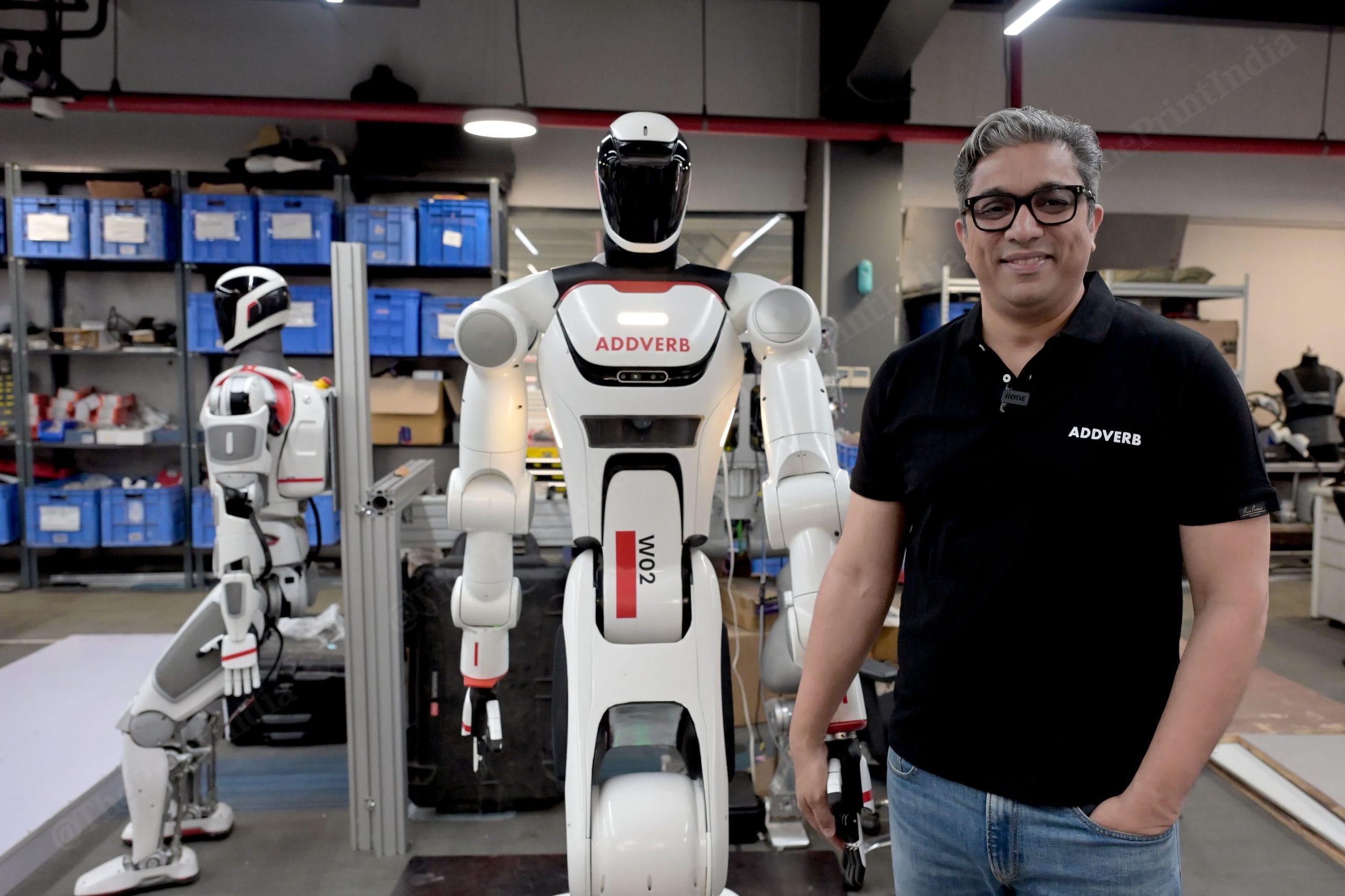 Co-founder Sangeet Kumar with Addverb's humanoid robot 