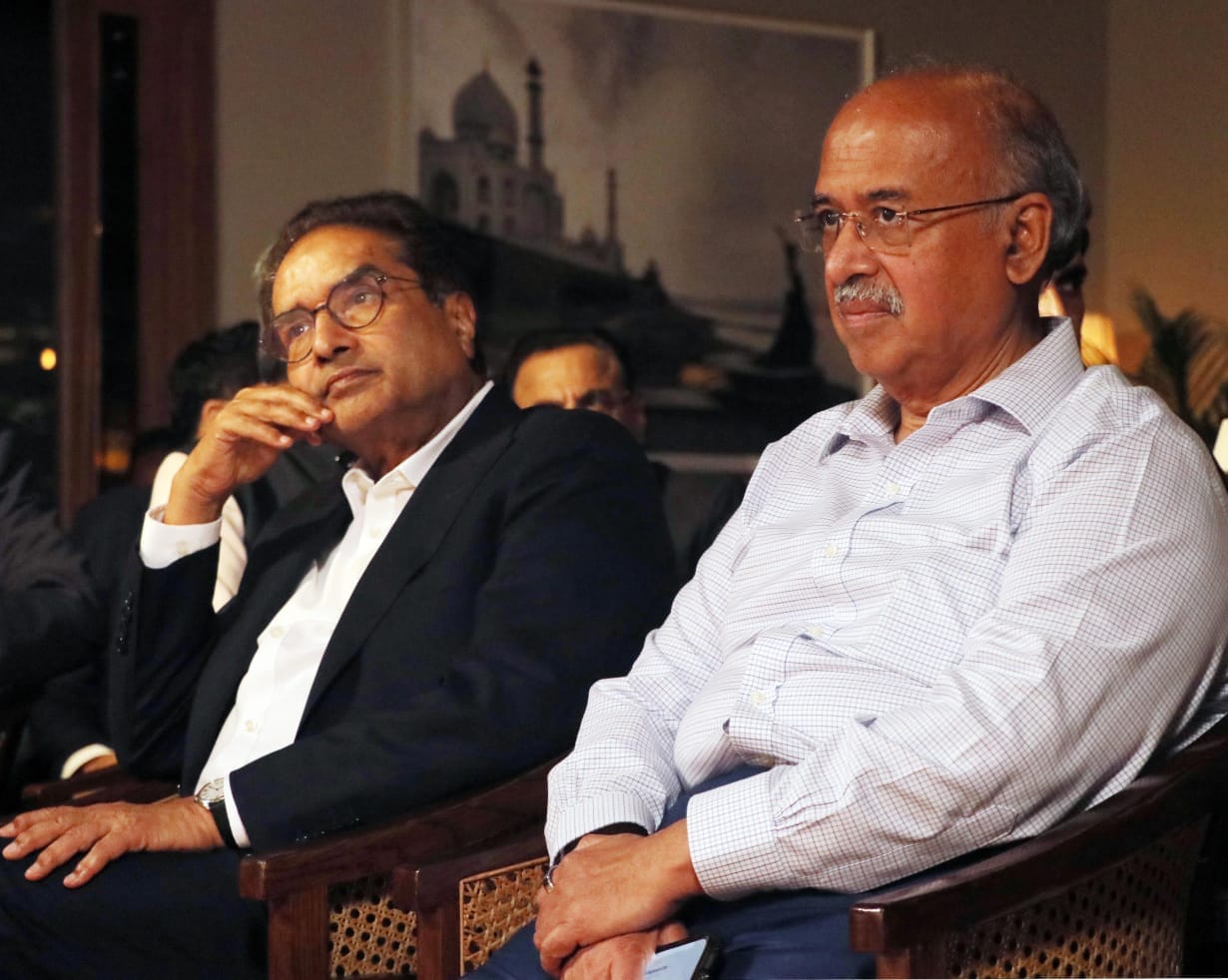 (From Left To Right) Raamdeo Agarwal, Chairman of Motilal Oswal Group, and Dilip Shanghvi, Founder and MD of Sun Pharmaceutical Industries