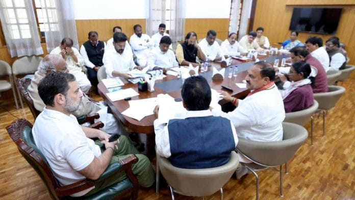 Telangana Chief Minister Revanth Reddy at a meeting with Congress leaders in New Delhi last week | Photo: AICC/ANI