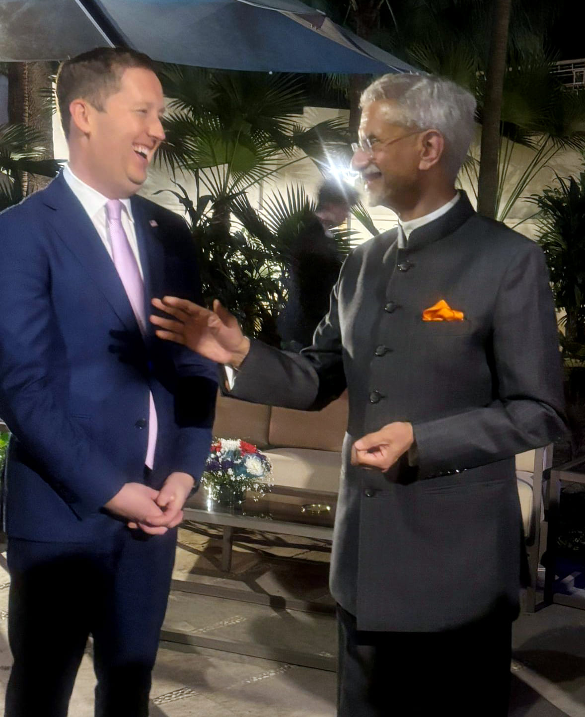 External Affairs Minister S. Jaishankar in a conversation with Ambassador Sergio Gor at a reception hosted at the residence of the US Ambassador to India, in New Delhi | ANI