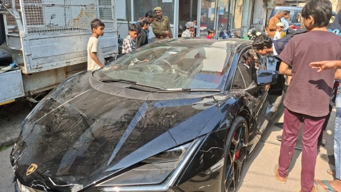 The Lamborghini parked at Gwaltoli police station | Prashant Srivastava/ThePrint